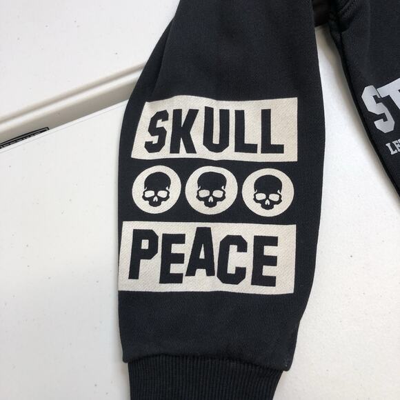 Hardy Hardy Men’s Black Skull Print Plaid Paneled Hoodie Small Rocker Peace - Picture 5 of 11